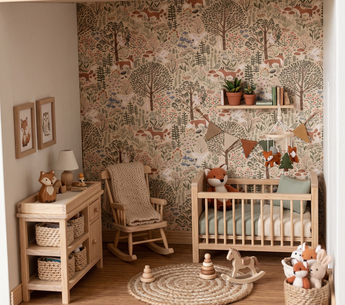 Miniature Woodland Animals Nursery Peel & Stick Wallpaper 12 x 12