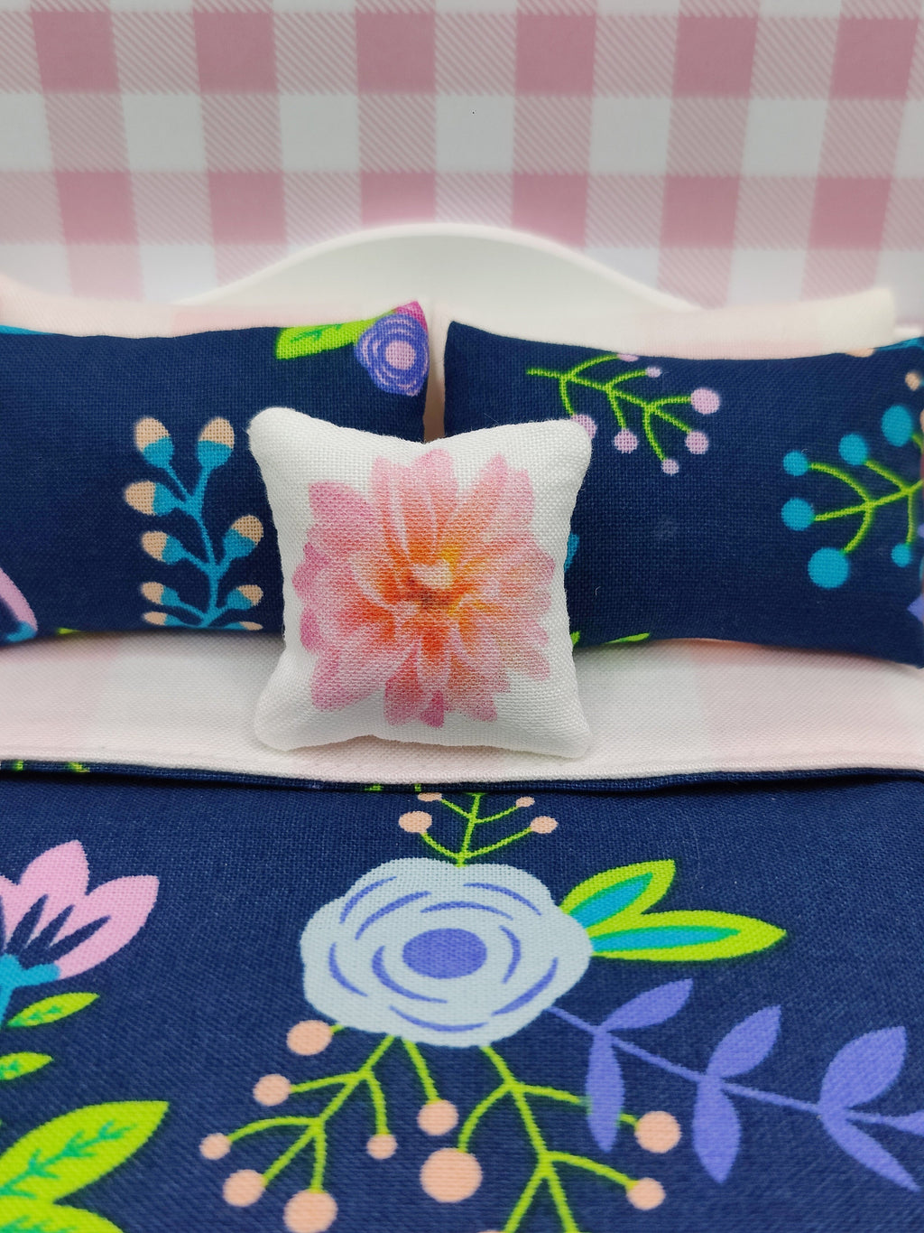 Miniature Dollhouse Floral Pink & Blue Bedding Set