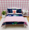 Miniature Dollhouse Floral Pink & Blue Bedding Set