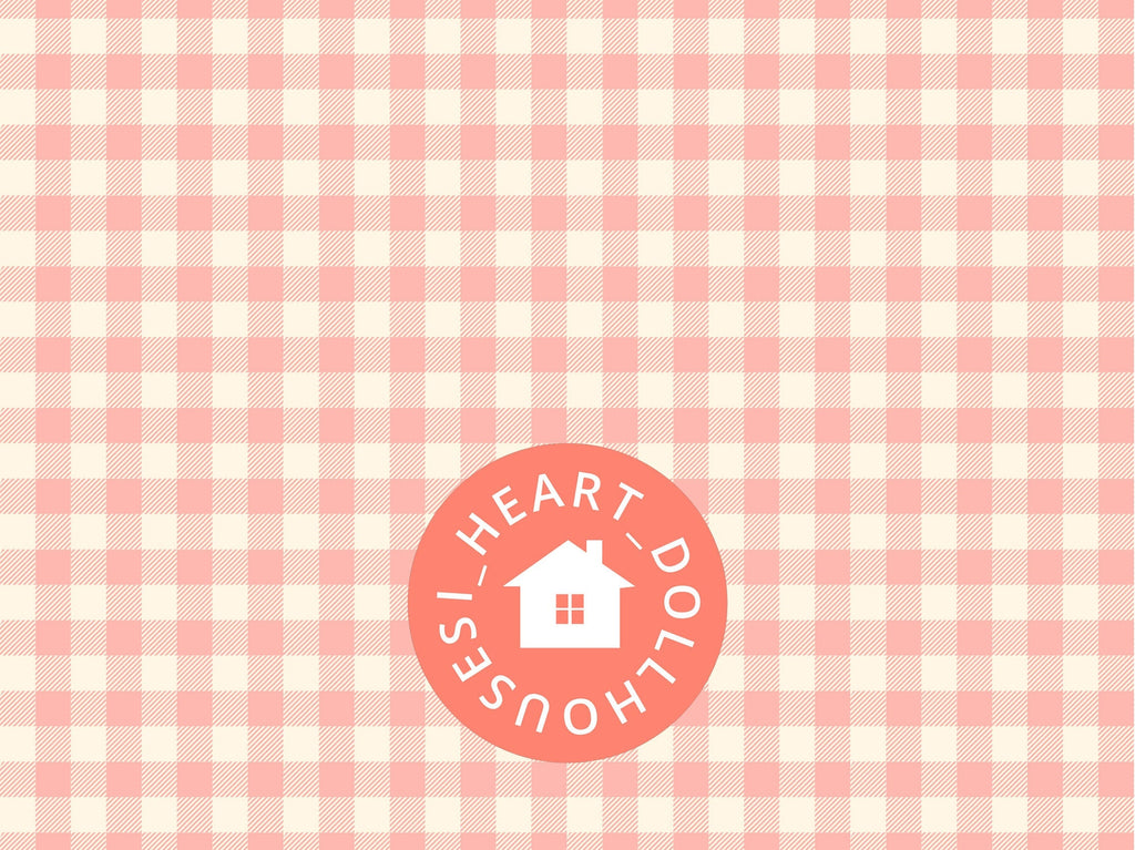 1/12 Dollhouse Coral Pink Gingham Pattern Wallpaper Printable Download 8.5 x 11"