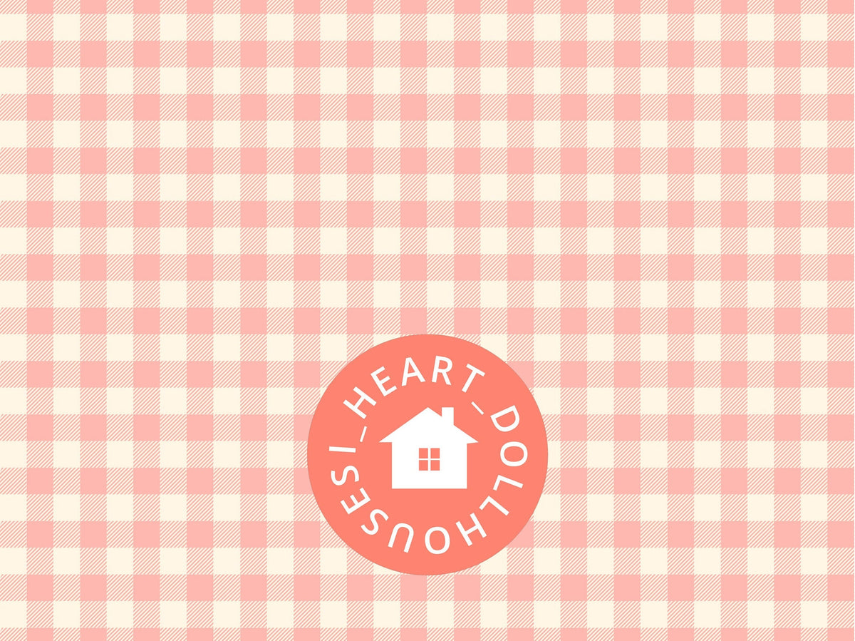 1/12 Dollhouse Coral Pink Gingham Pattern Wallpaper Printable Download 8.5 x 11"
