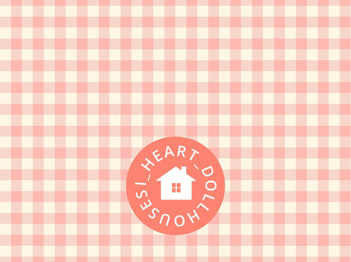 1/12 Dollhouse Coral Pink Gingham Pattern Wallpaper Printable Download 8.5 x 11"