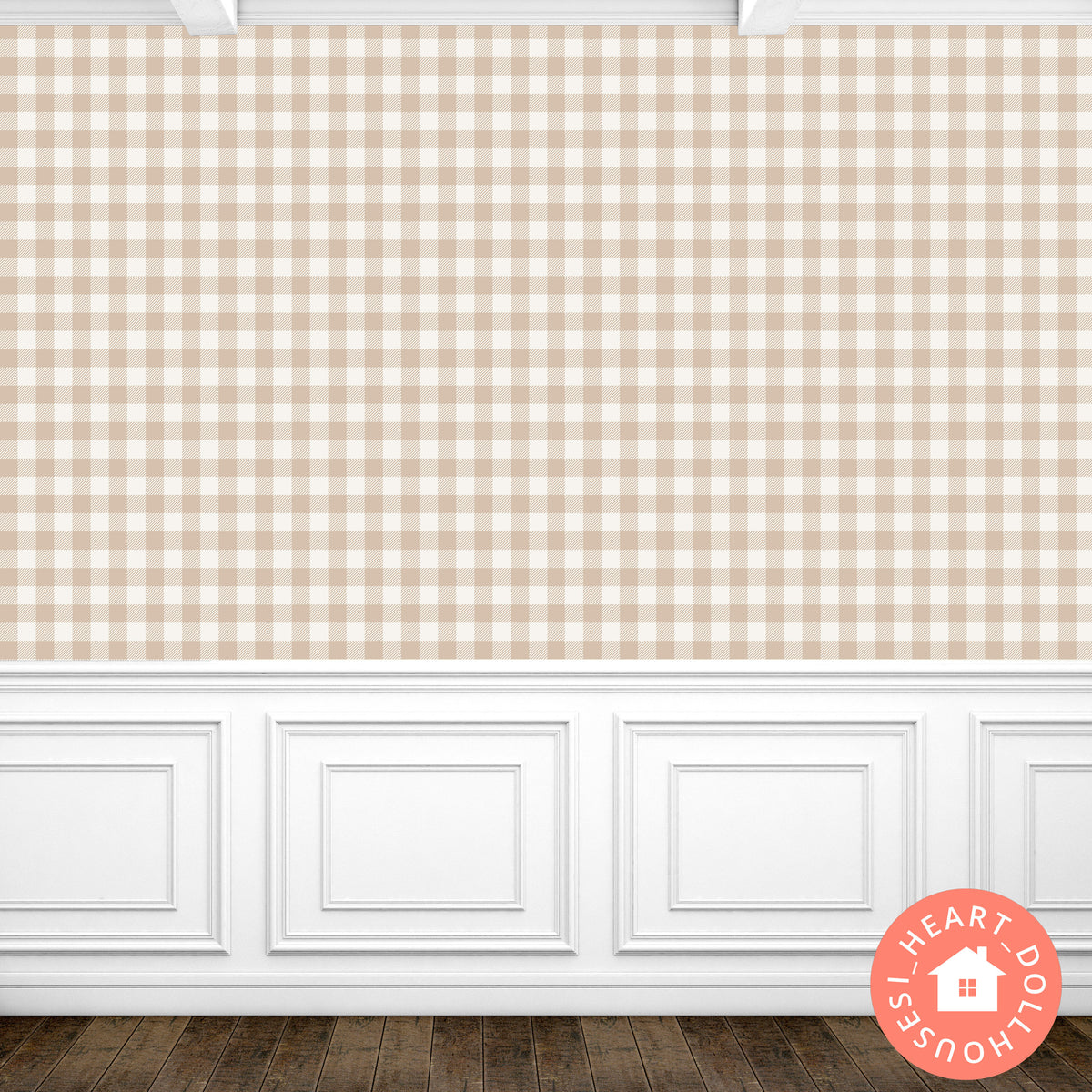 1/12 Dollhouse Taupe Gingham Pattern Wallpaper Printable Download 8.5 x 11"