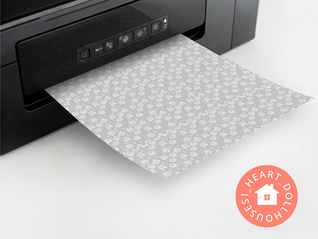 Dollhouse Wallpaper, Light Gray Floral Miniature 1:12 (PDF Download)
