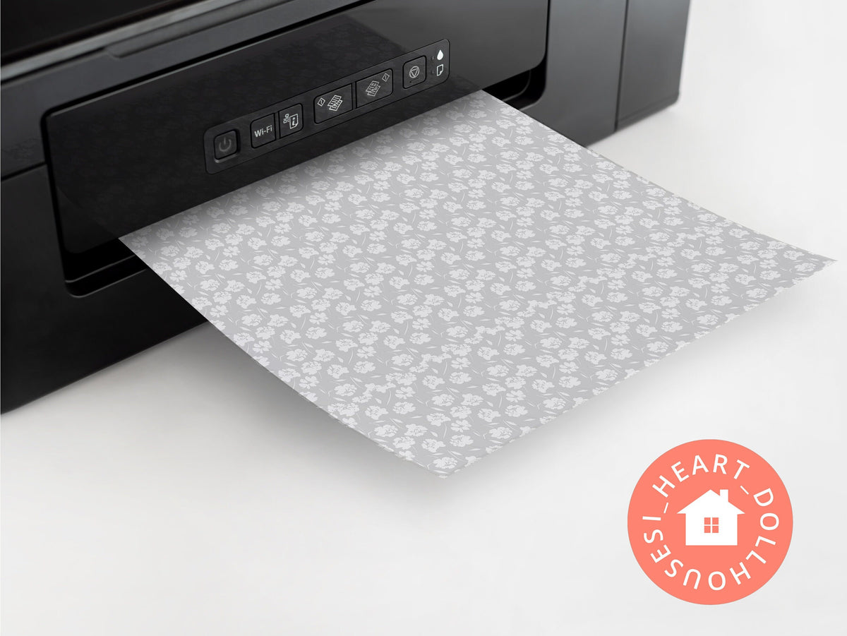 Dollhouse Wallpaper, Light Gray Floral Miniature 1:12 (PDF Download)