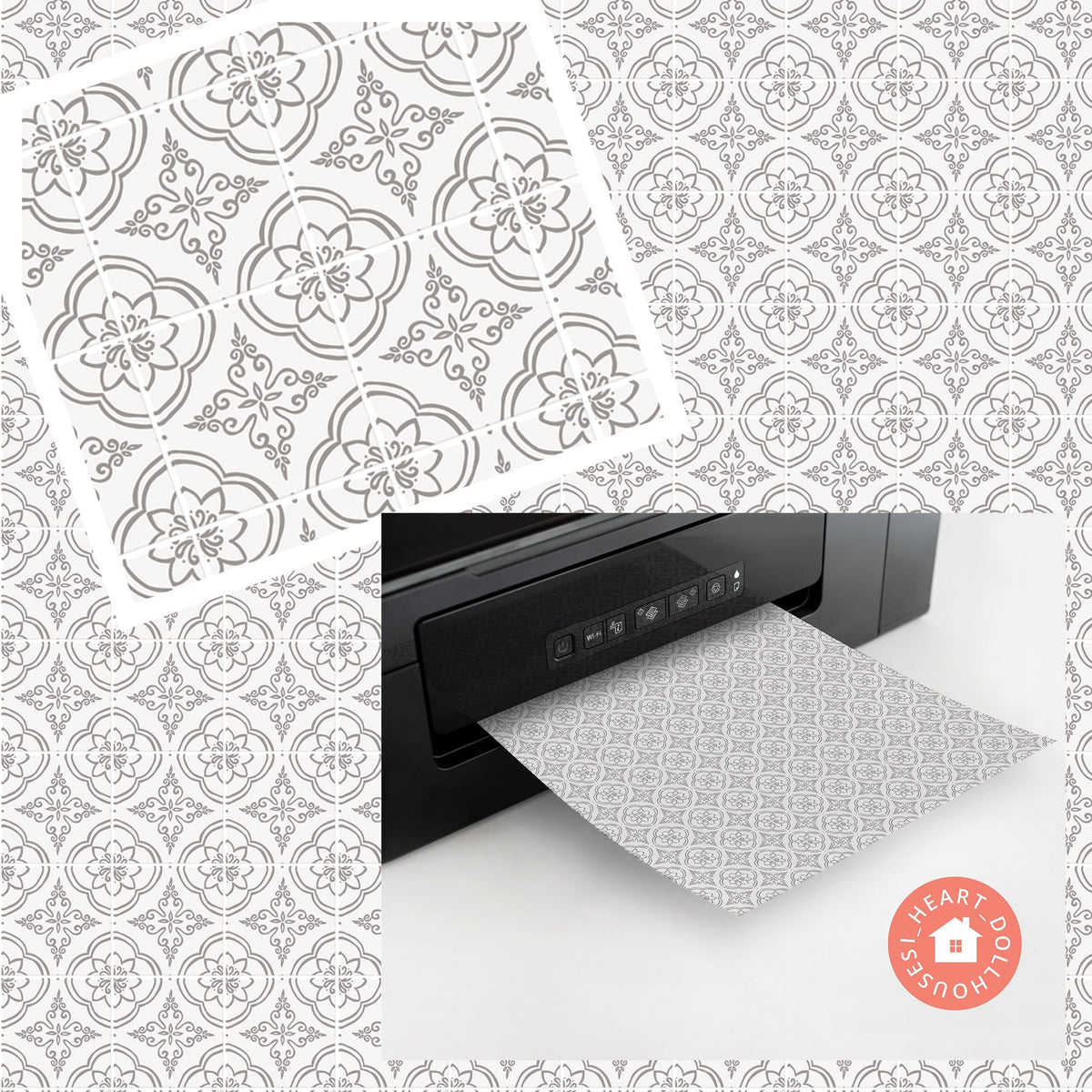 Gray & White Cement Tile for Miniature 1:12 Printable Download 8.5 x 11