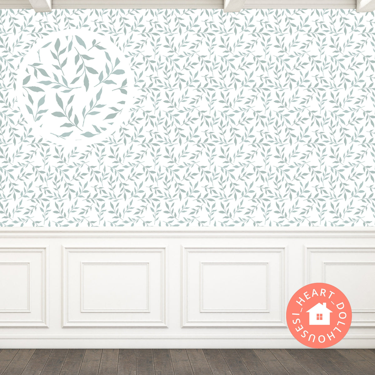 Dollhouse Wallpaper: 1/12 Scale Light Green Watercolor Branches (PDF)