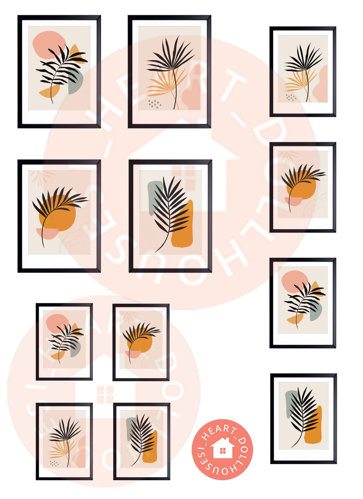 Miniature Minimalist Boho Art, Gallery Wall for Dollhouses Printable Download 8.5 x 11"