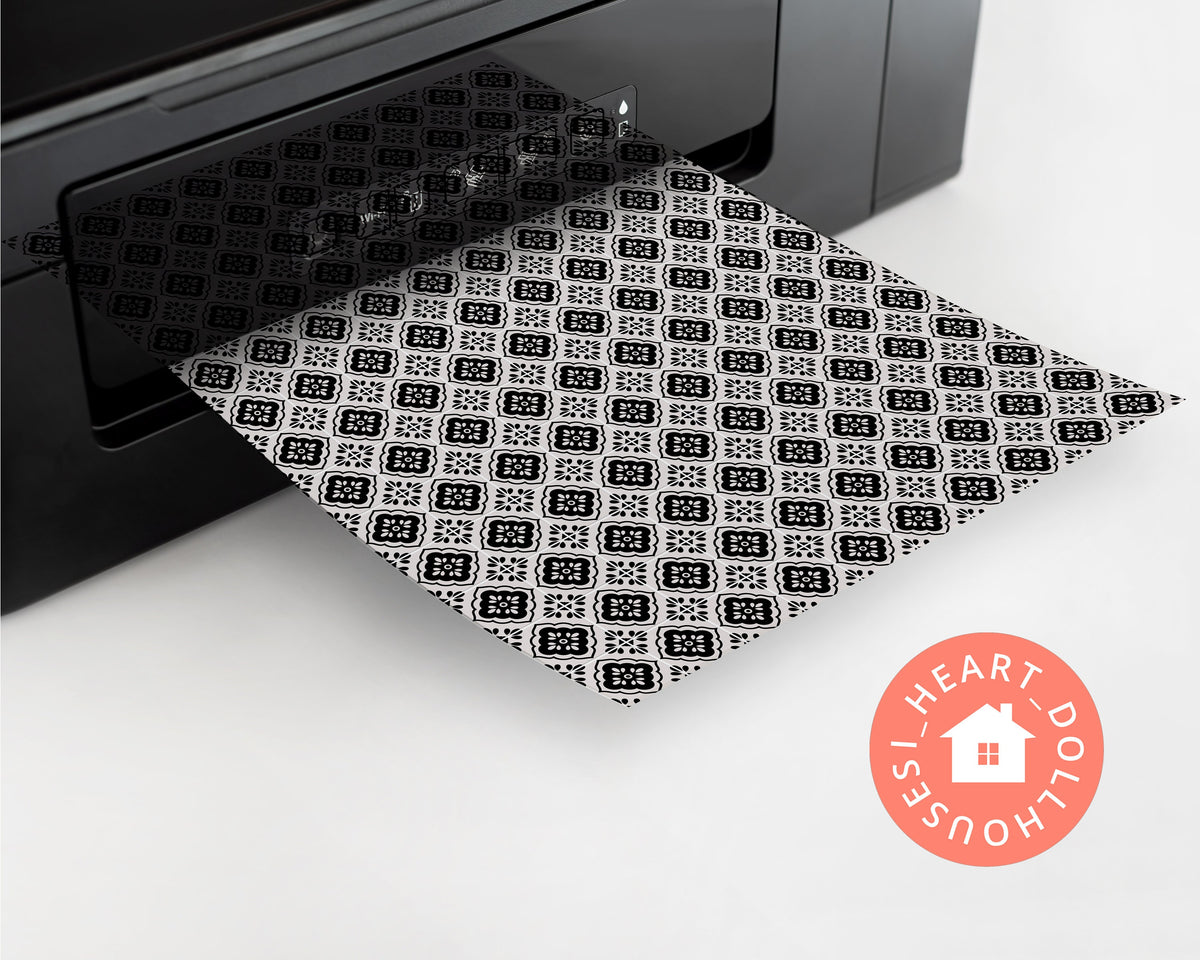 Black & White Mosaic Cement Tile for Miniature 1:12 Printable Download 8.5 x 11