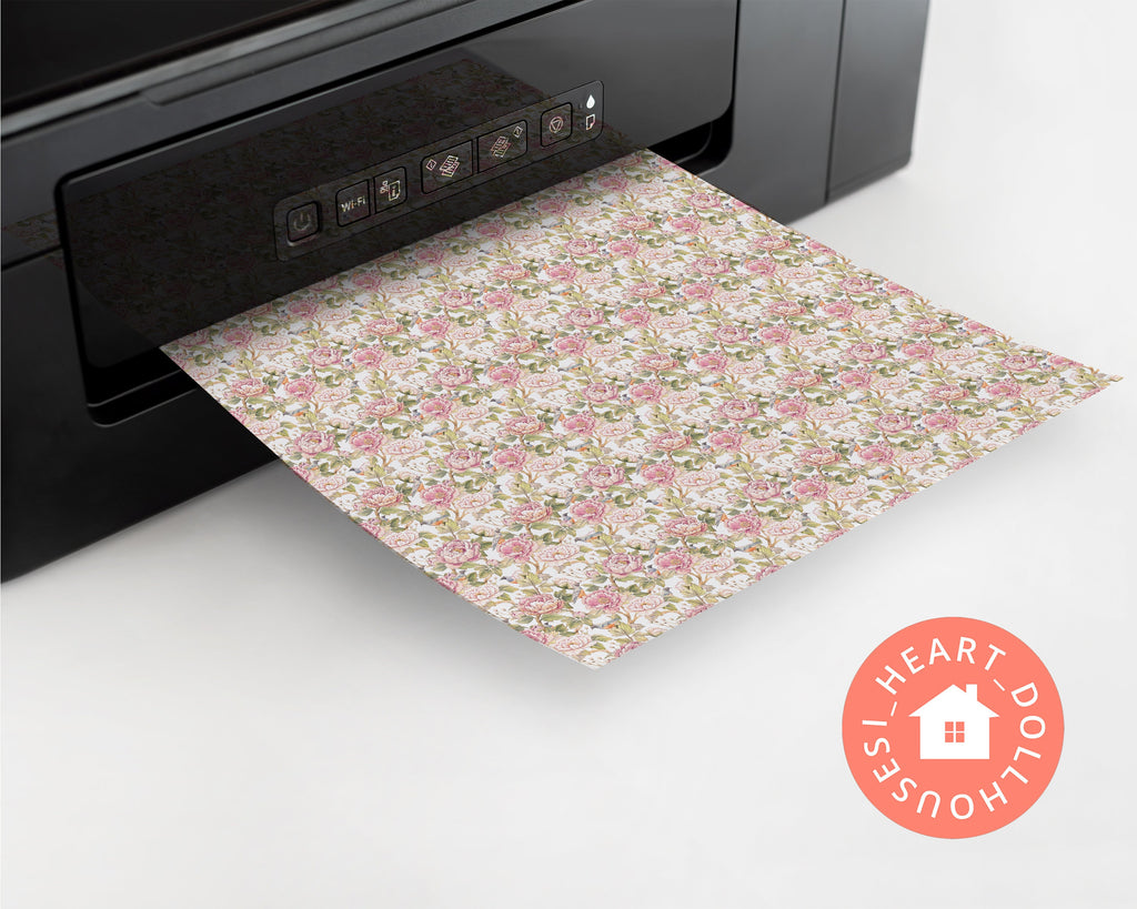 Shabby Chic Dollhouse Wallpaper, Birds and Flowers Miniature (PDF Download)