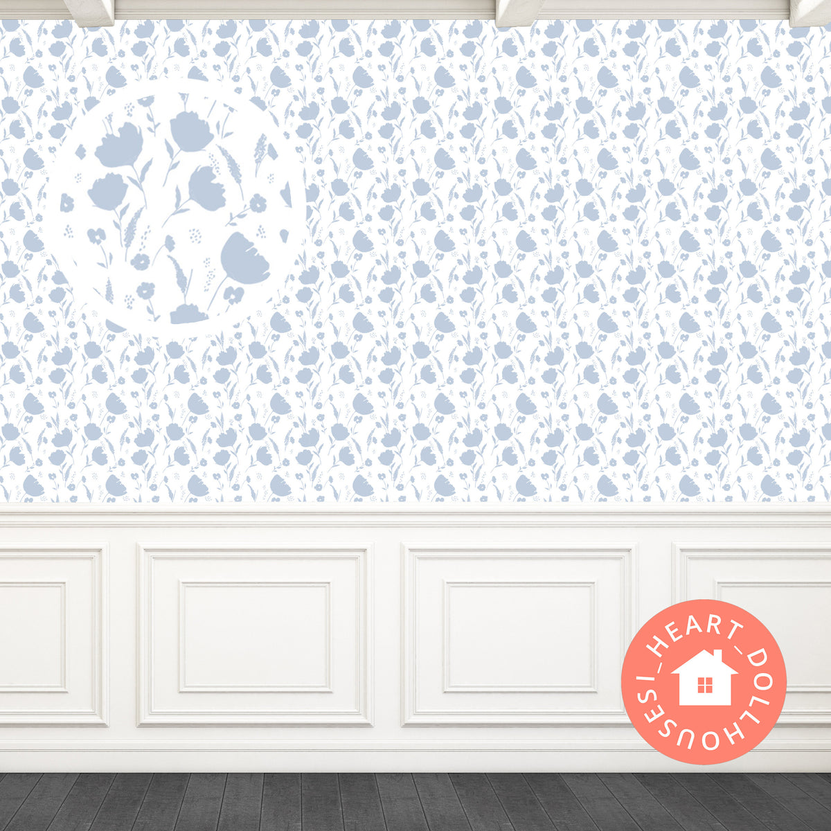 Dusty Blue Floral Miniature Dollhouse Wallpaper 1:12, Printable Download 8.5 x 11