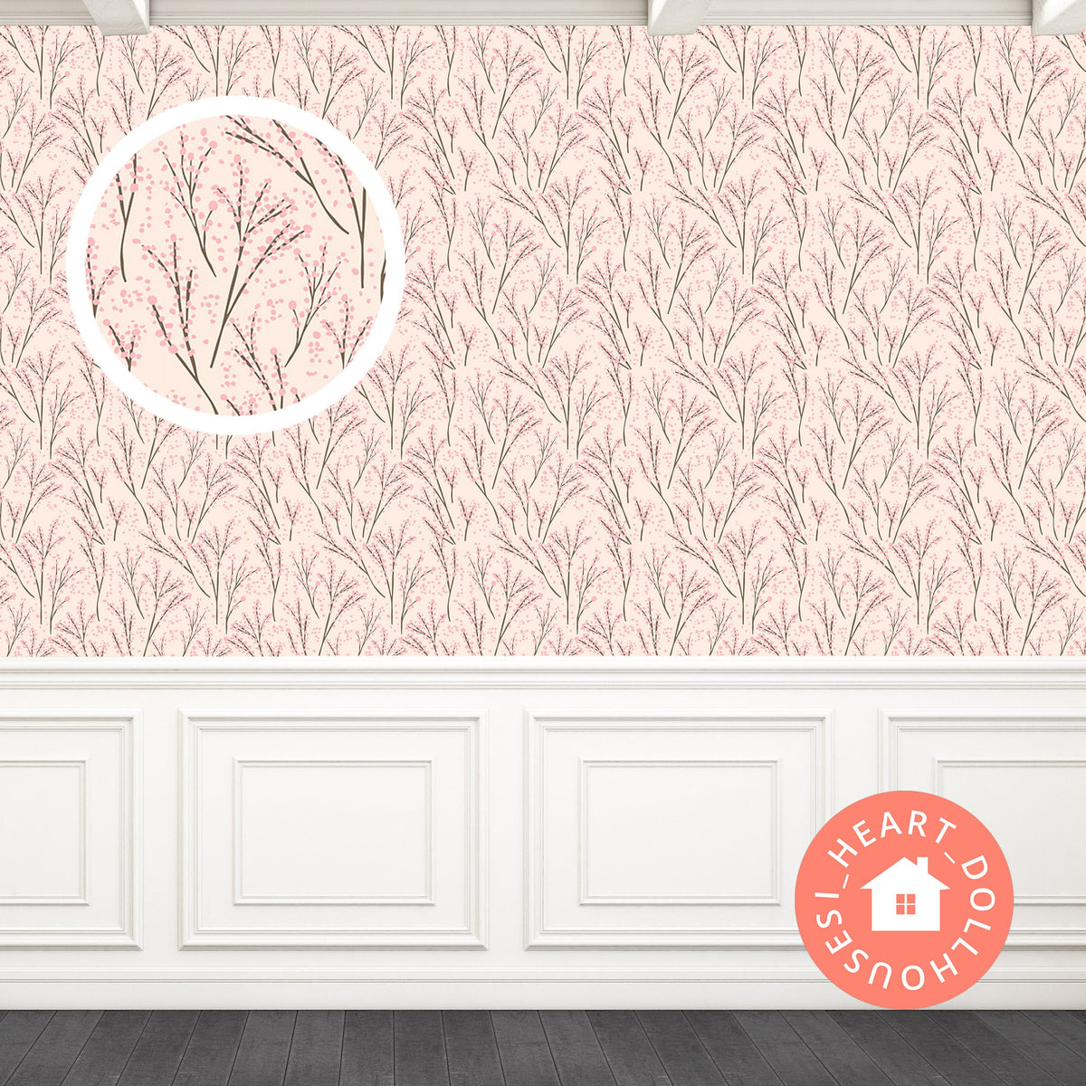 Blue & White Floral Miniature Dollhouse Wallpaper 1:12, Printable Download 8.5 x 11