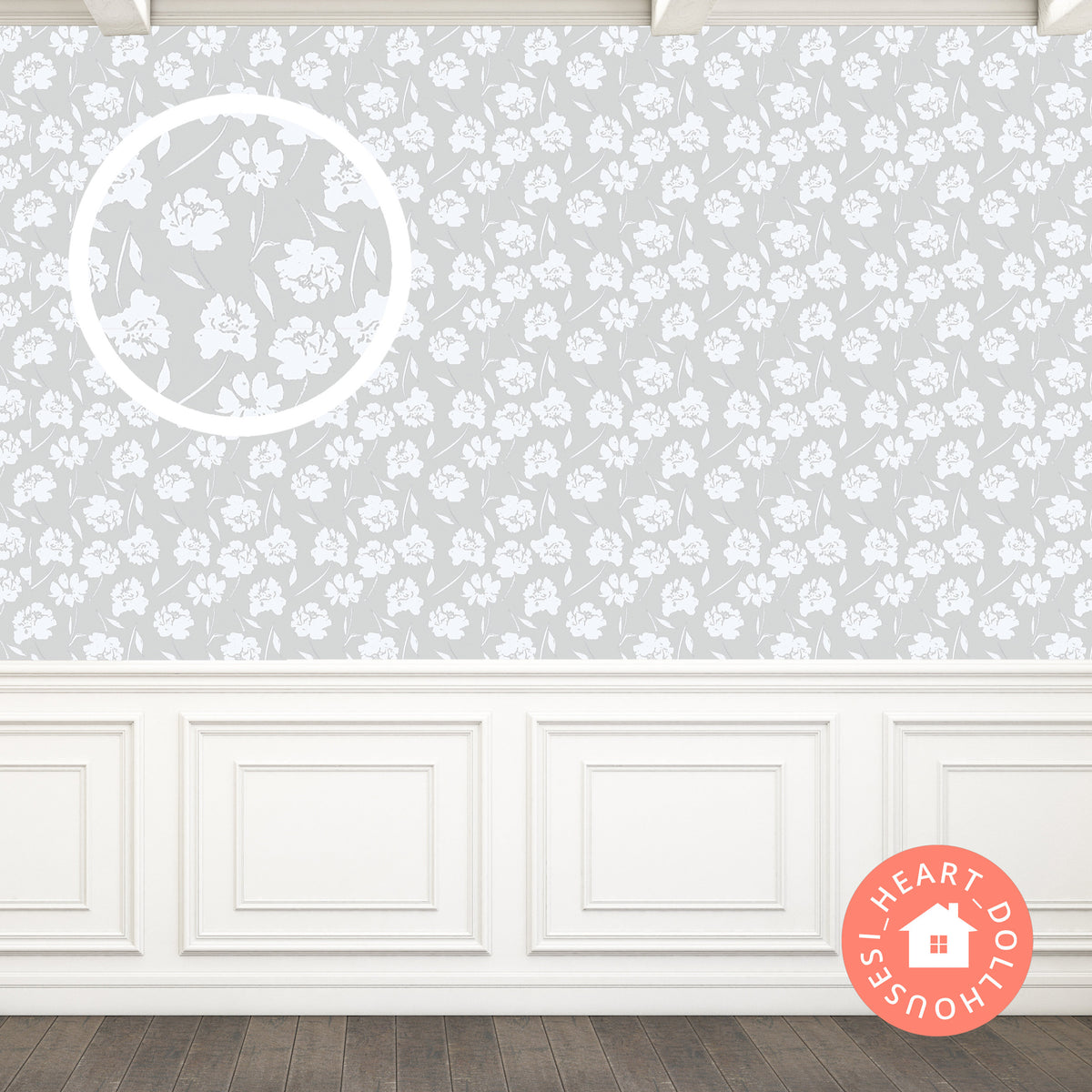 Dollhouse Wallpaper, Light Gray Floral Miniature 1:12 (PDF Download)