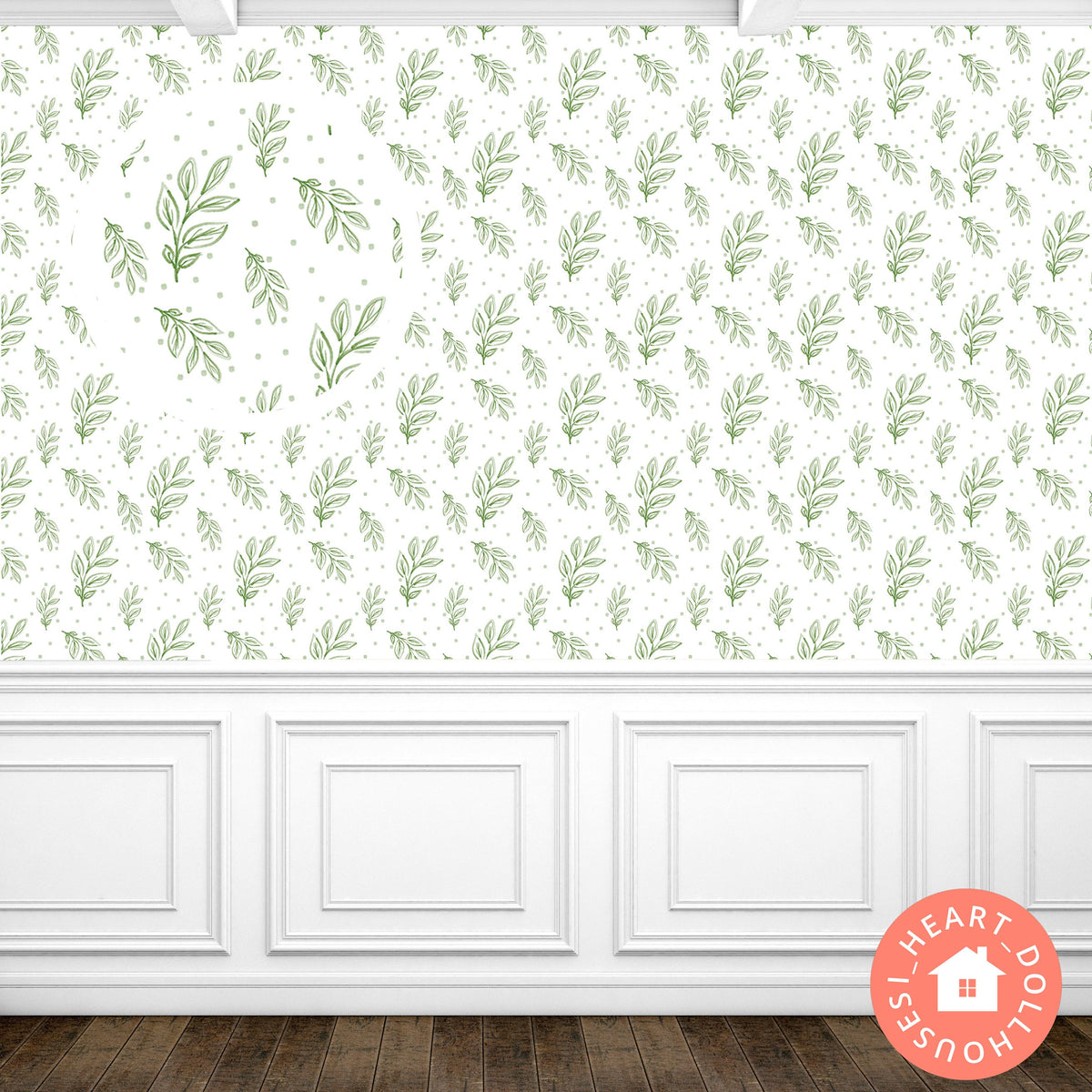 1:12 Olive Green Branches Dollhouse Wallpaper (Printable Download)