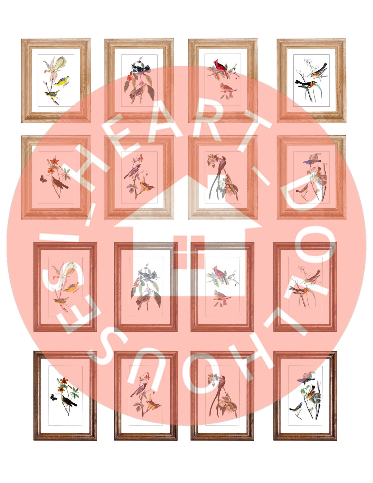 Dollhouse Miniature Bird Prints, Gallery Wall Art (PDF Download)