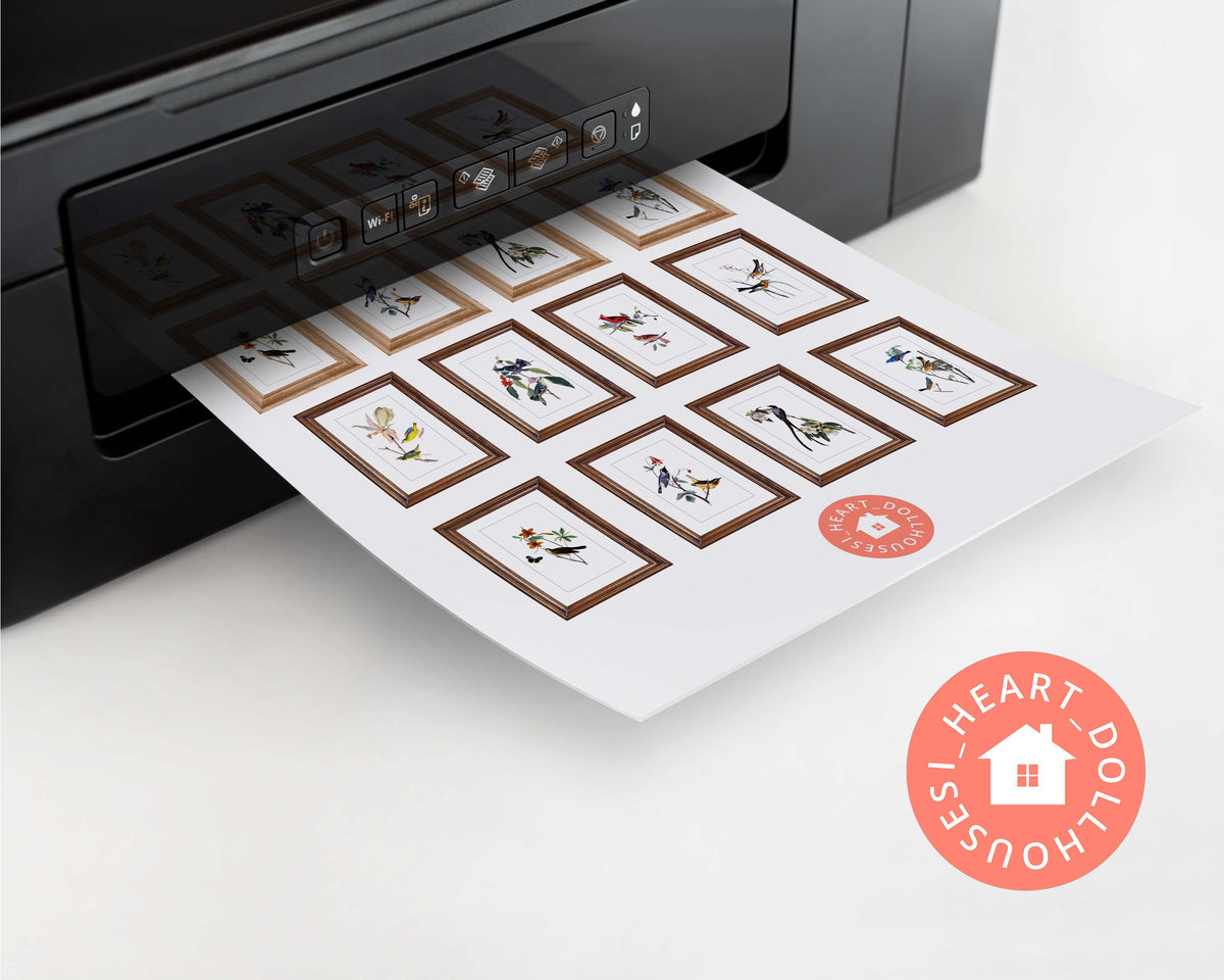 Dollhouse Miniature Bird Prints, Gallery Wall Art (PDF Download)