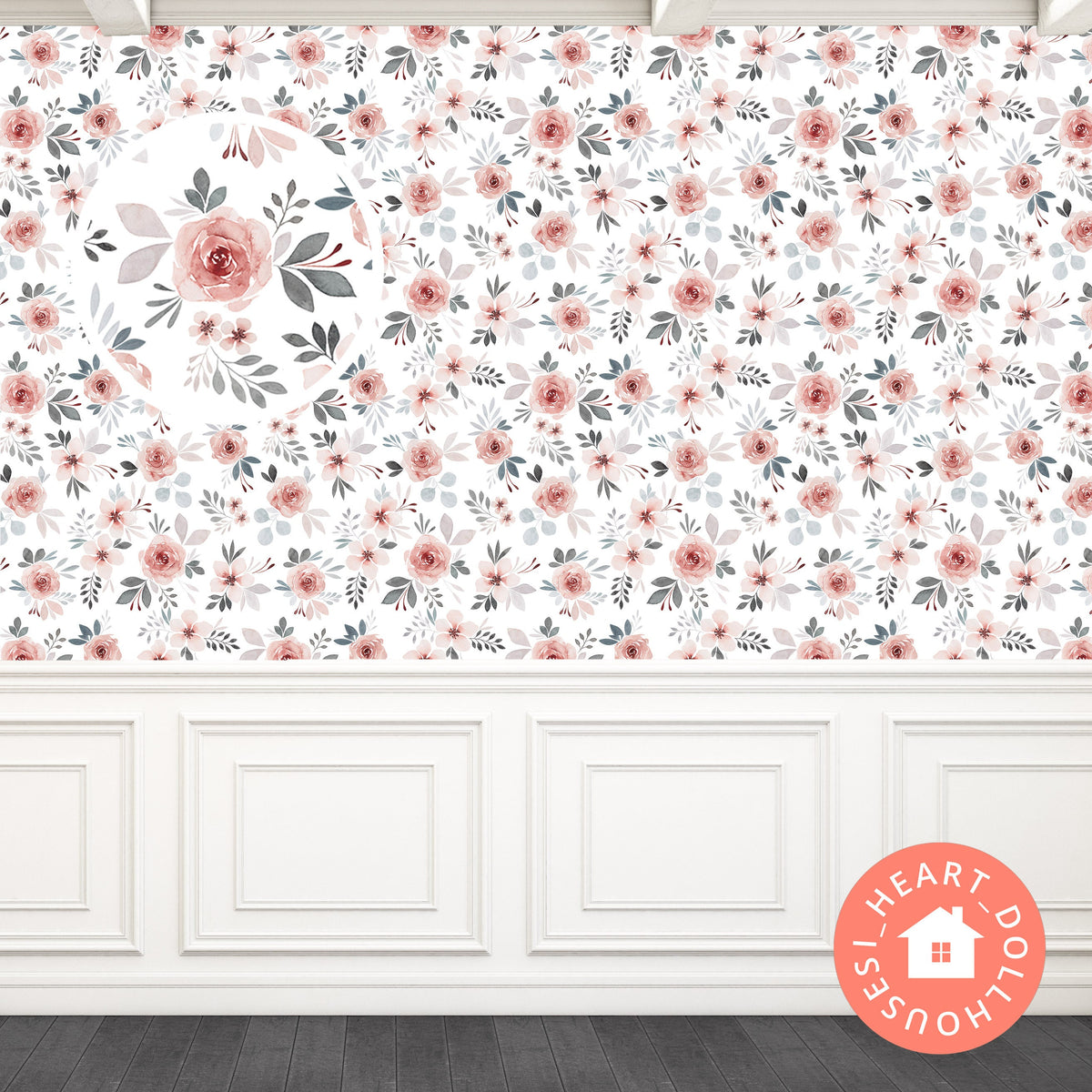 Floral Dollhouse Wallpaper, Watercolor Farmhouse Miniature (PDF Download)