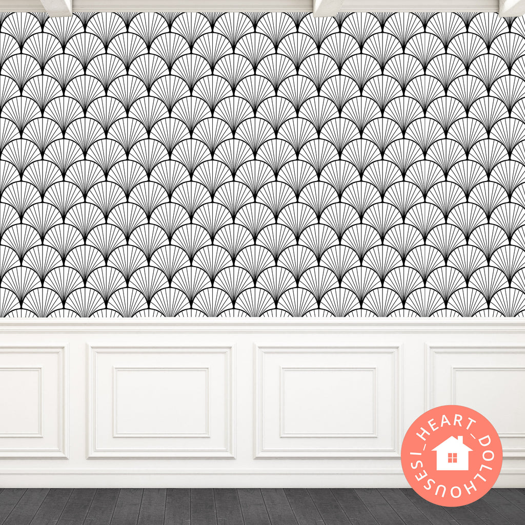 1/12 Modern Art Deco Black & White Dollhouse Wallpaper 1:12, Printable Download 8.5 x 11