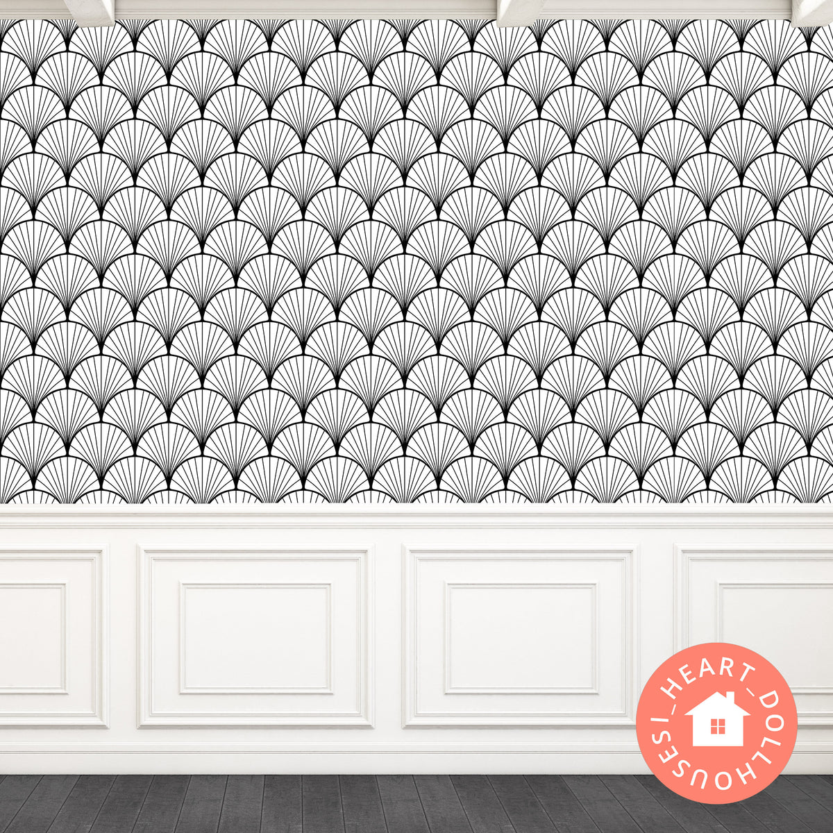 1/12 Modern Art Deco Black & White Dollhouse Wallpaper 1:12, Printable Download 8.5 x 11