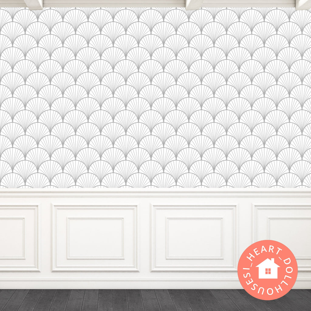 1/12 Modern Art Deco Light Gray & White Dollhouse Wallpaper 1:12, Printable Download 8.5 x 11
