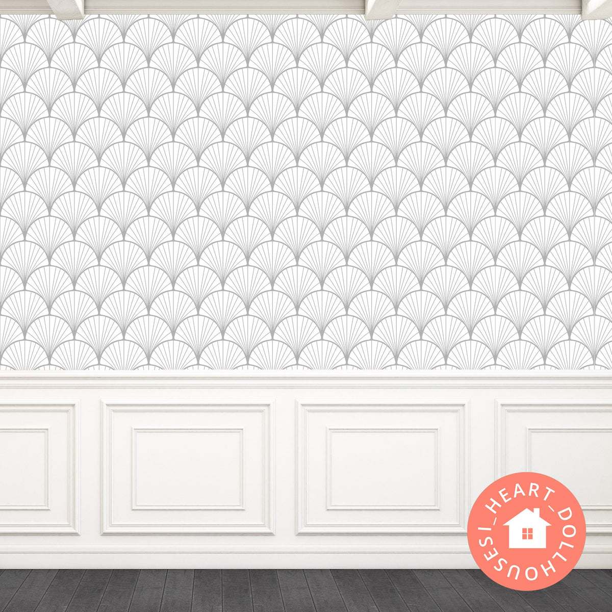1/12 Modern Art Deco Light Gray & White Dollhouse Wallpaper 1:12, Printable Download 8.5 x 11