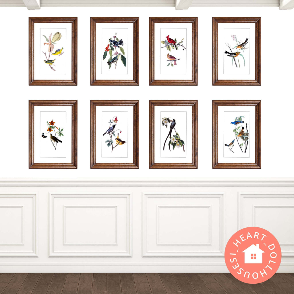 Dollhouse Miniature Bird Prints, Gallery Wall Art (PDF Download)