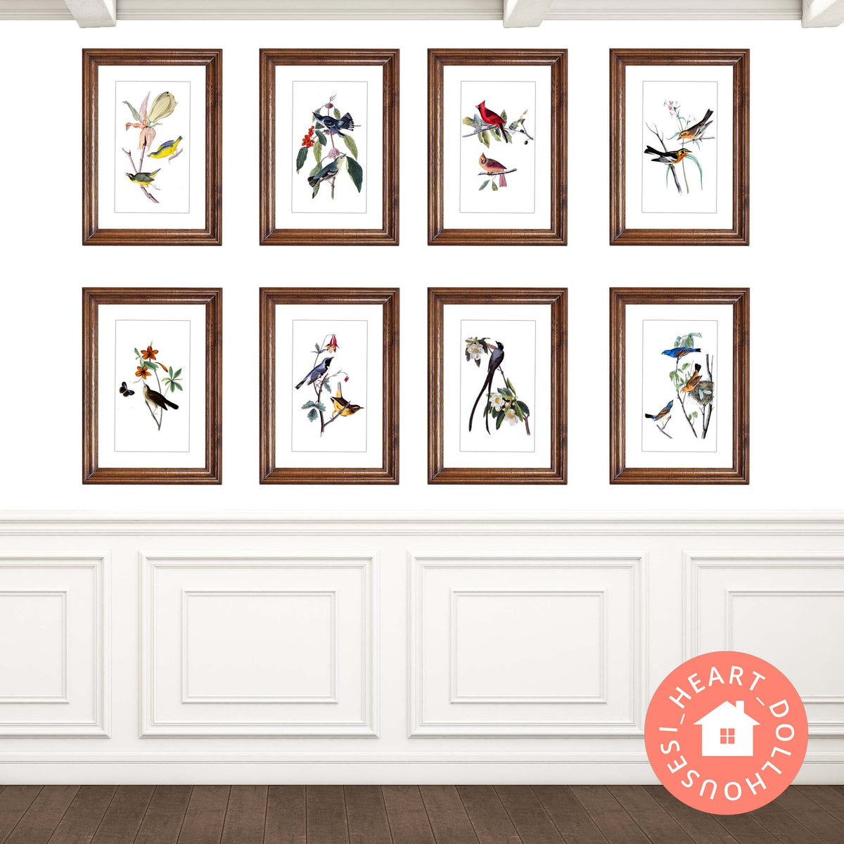 Dollhouse Miniature Bird Prints, Gallery Wall Art (PDF Download)