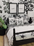 Miniature Dollhouse Black & White Floral Plaid Bedding Set for Modern Farmhouse Dollhouse