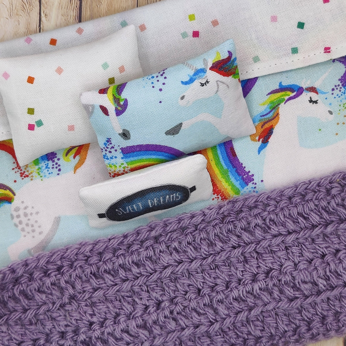 Miniature Dollhouse Single Bed Bedding Set Girl Room Decor Llama | Floral | Unicorn