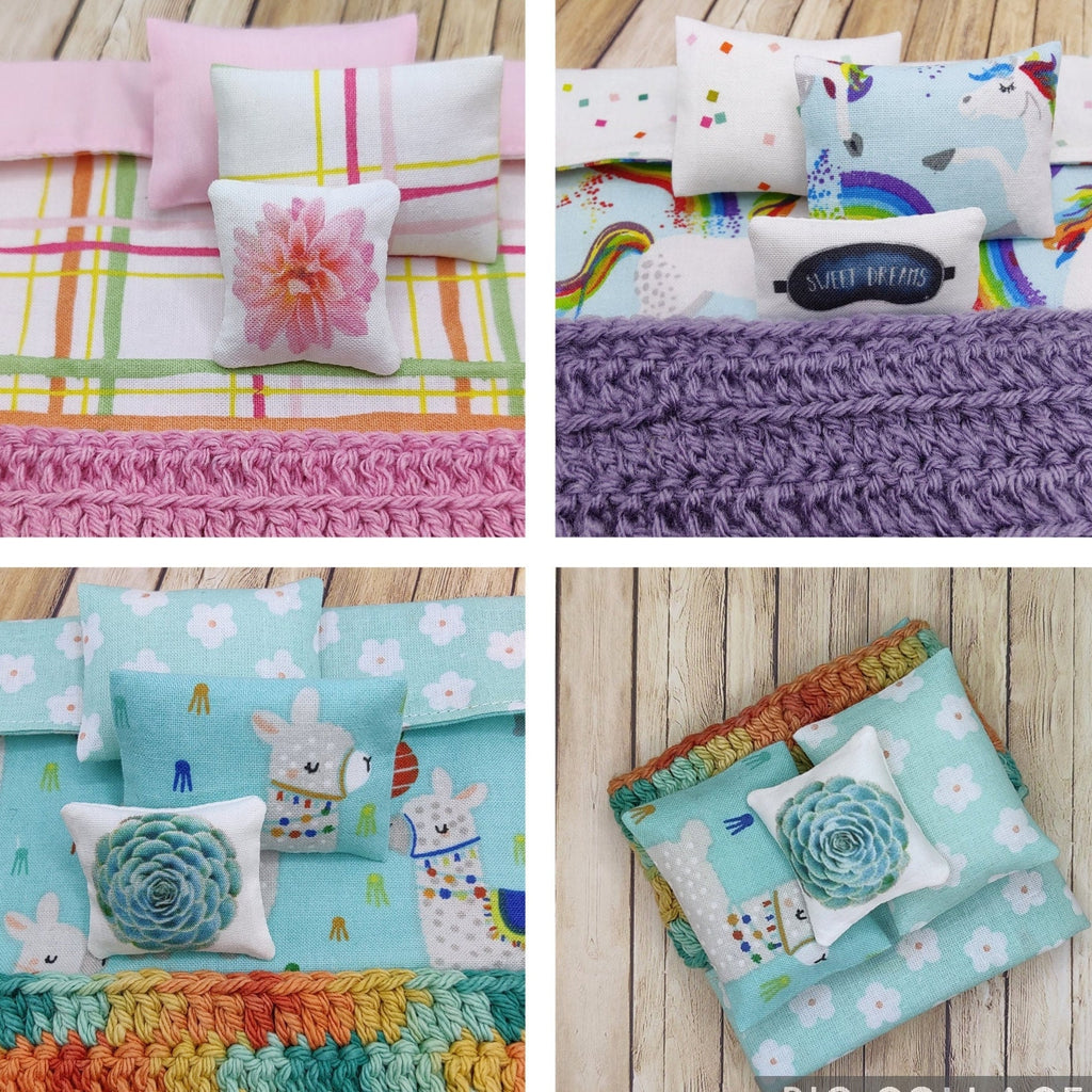 Miniature Dollhouse Single Bed Bedding Set Girl Room Decor Llama | Floral | Unicorn
