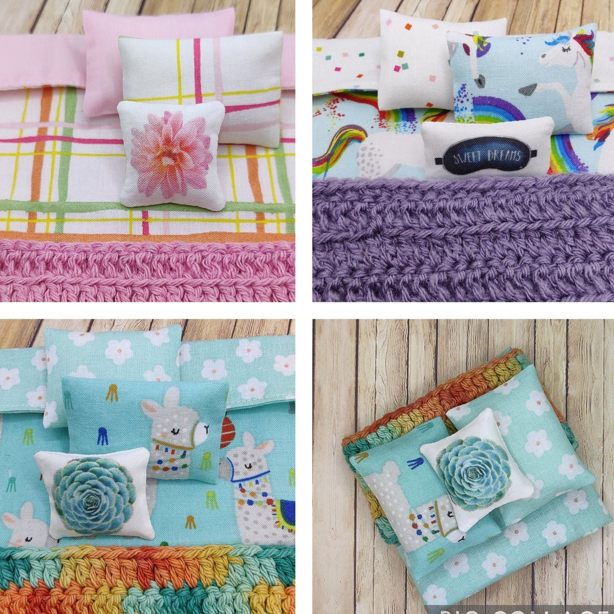 Miniature Dollhouse Single Bed Bedding Set Girl Room Decor Llama | Floral | Unicorn