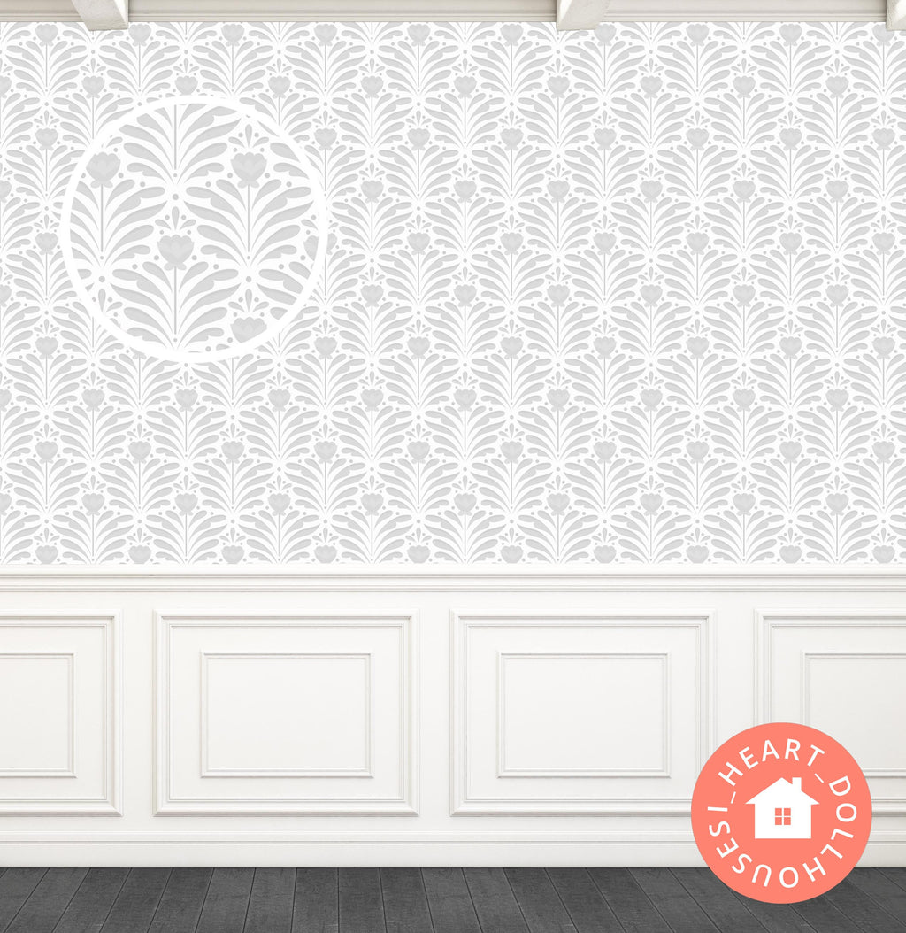 Art Deco Floral Dollhouse Wallpaper, 1/12 Scale (PDF Download)