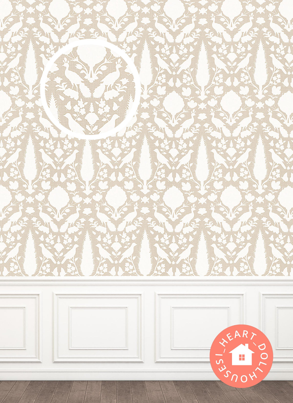 1/12 Dollhouse Taupe Botanic Wallpaper Printable Download 8.5 x 11" NEW!!