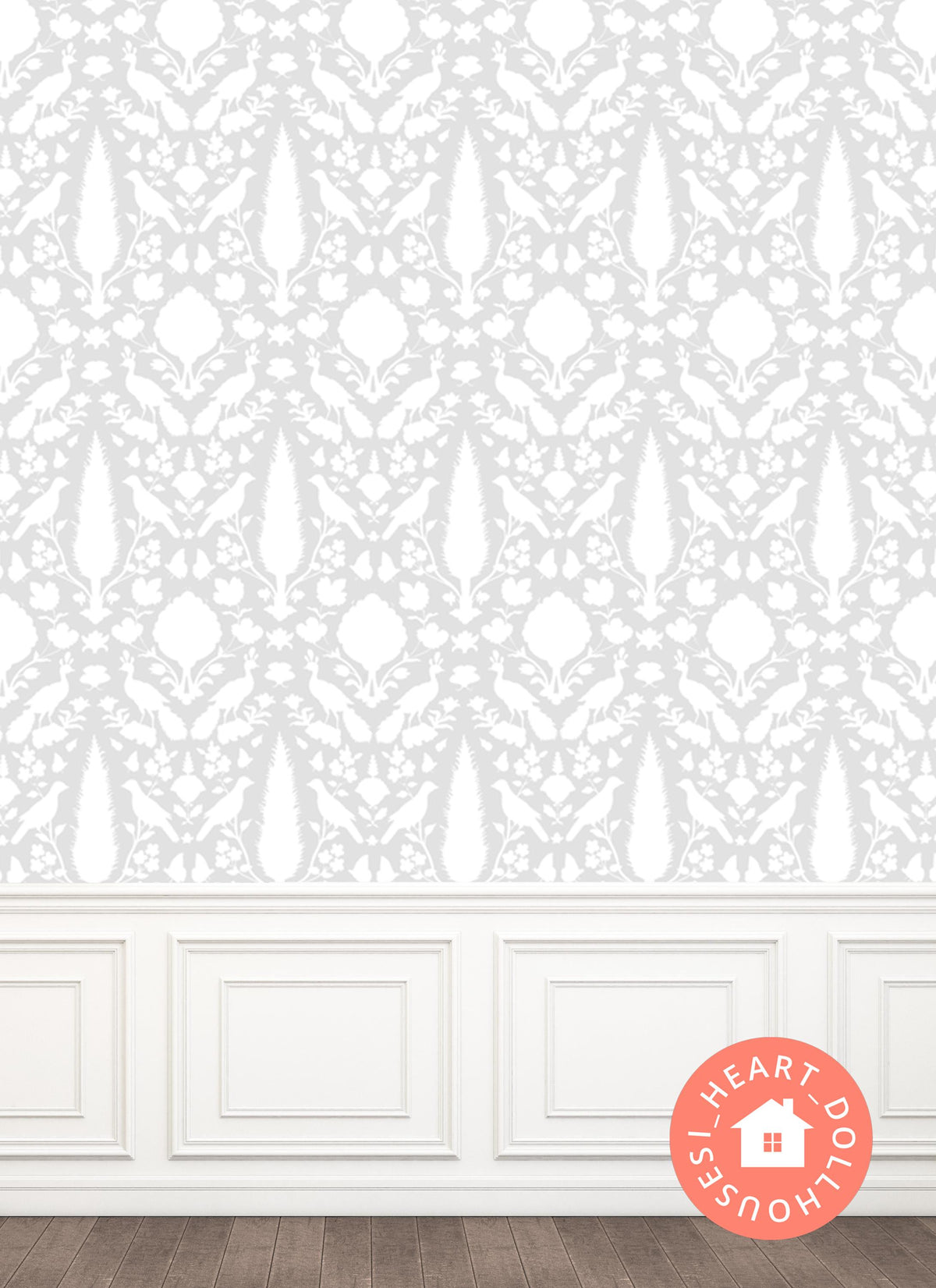 1/12 Dollhouse Light Gray Botanic Wallpaper Printable Download 8.5 x 11" NEW!!
