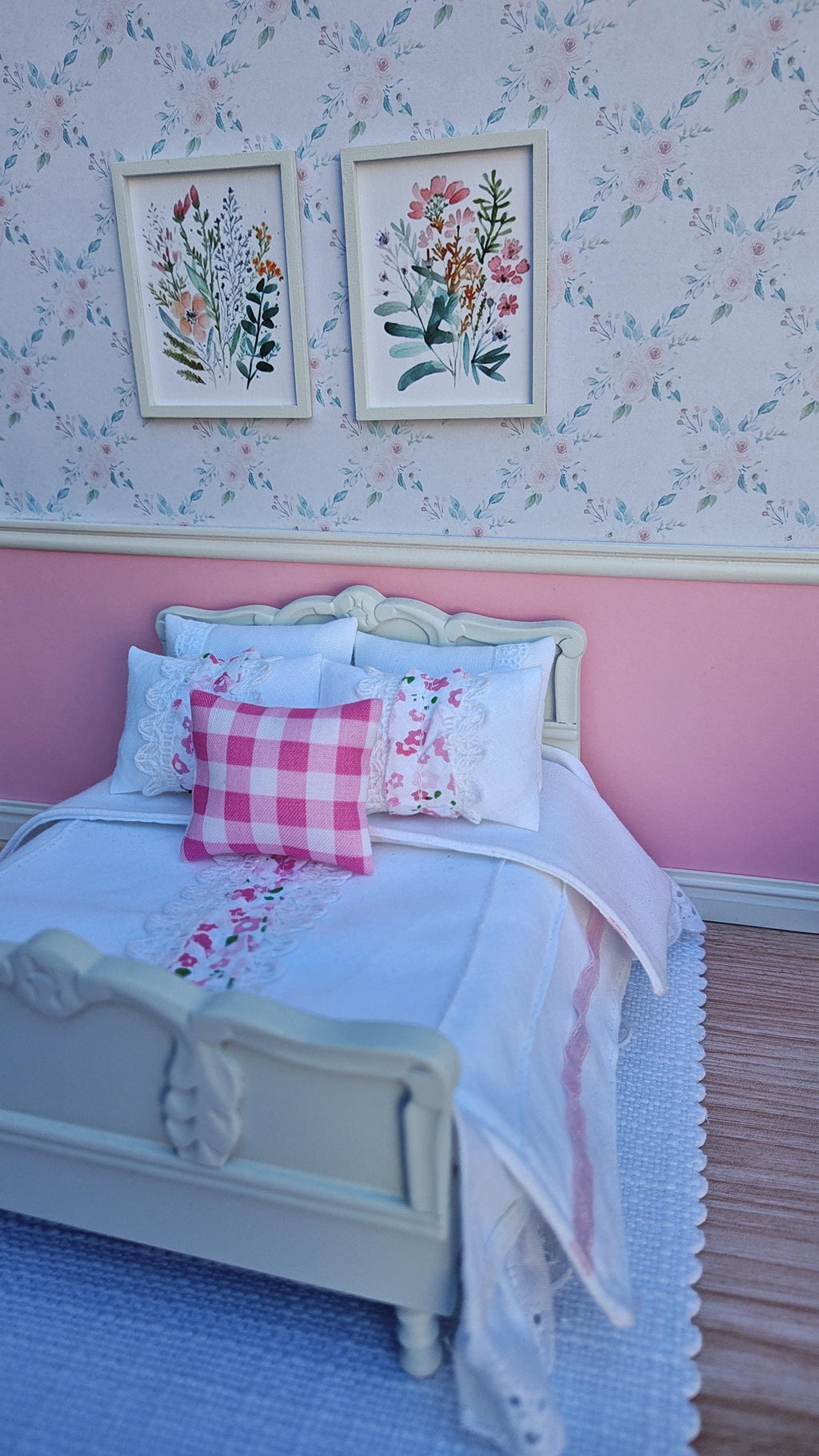 Miniature Dollhouse White & Pink Bedding Set LIMITED QUANTITY!
