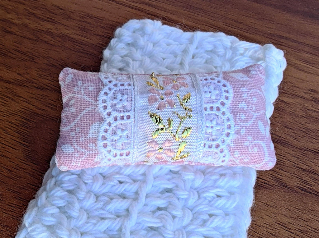 Dollhouse Miniature Beautiful Lumbar Pillow Dusty Rose with Coordinating Throw