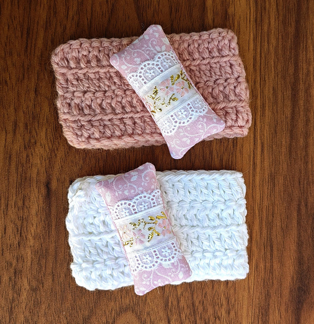 Dollhouse Miniature Beautiful Lumbar Pillow Dusty Rose with Coordinating Throw