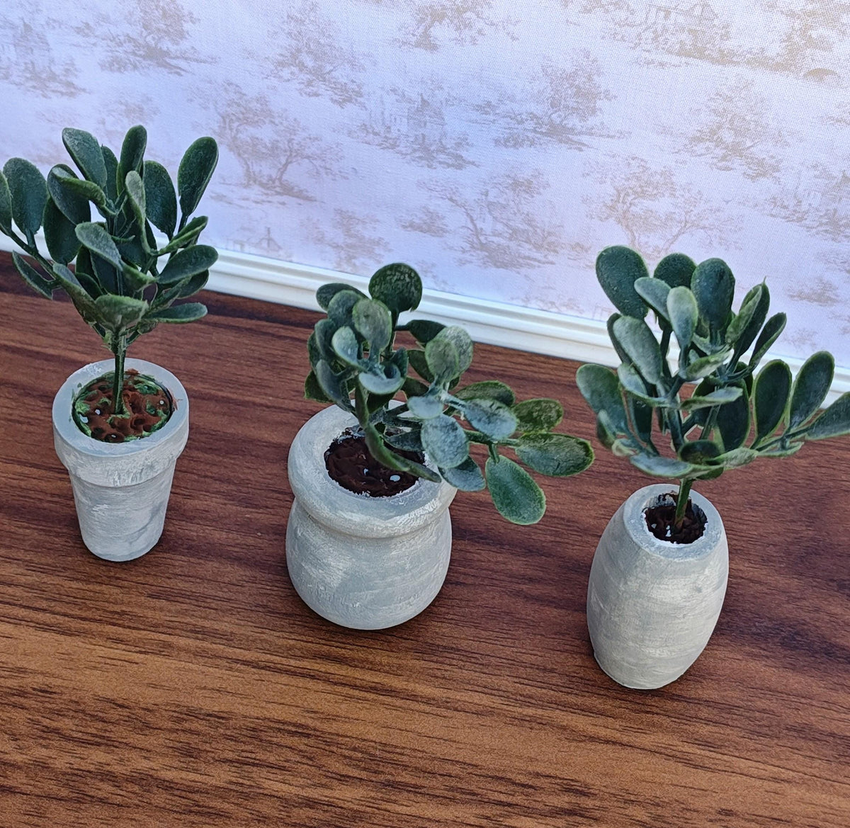 Miniature Fiddle Leaf Plant in Faux Cement Pot Modern Dollhouse Decor