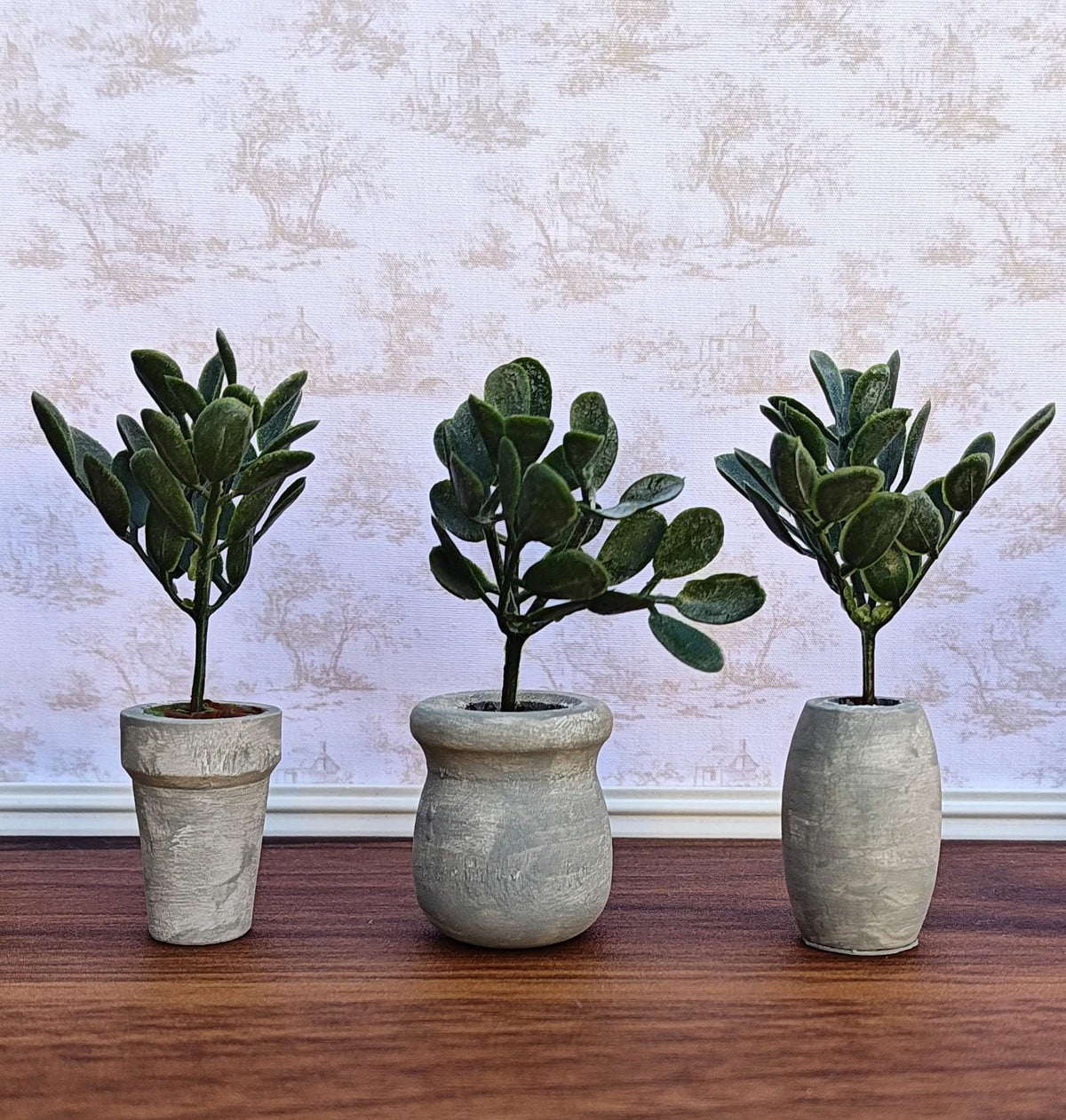 Miniature Fiddle Leaf Plant in Faux Cement Pot Modern Dollhouse Decor