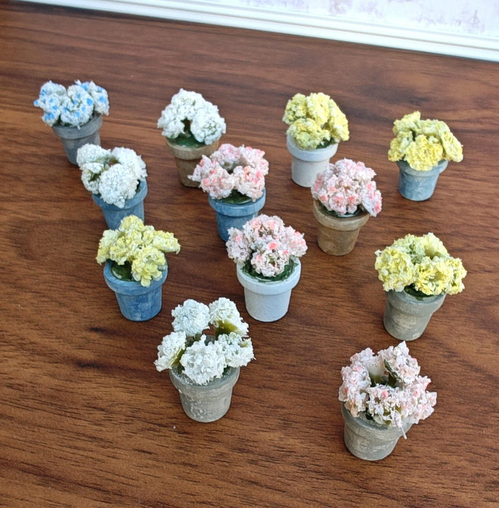 Miniature Pastel Carnations in Faux Small Cement Pot Modern Dollhouse Decor