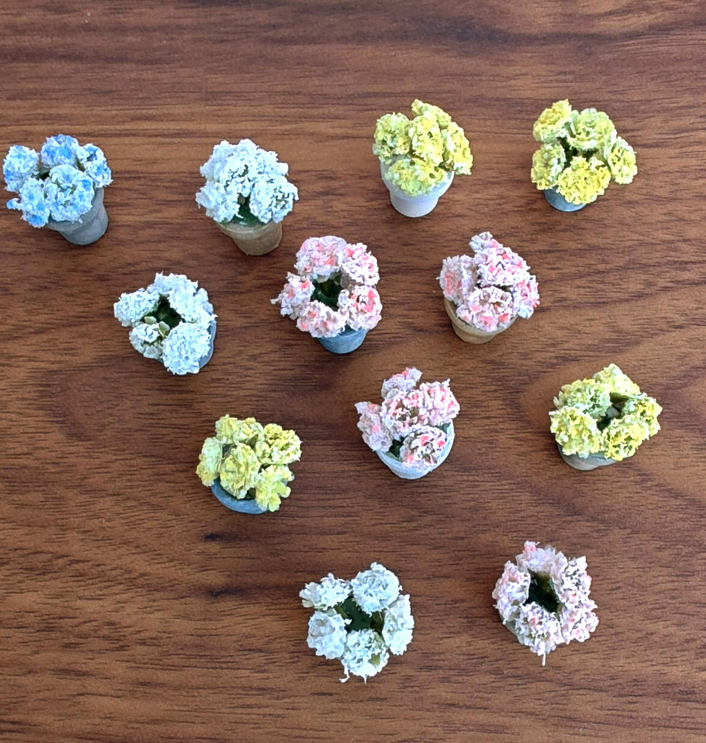 Miniature Pastel Carnations in Faux Small Cement Pot Modern Dollhouse Decor