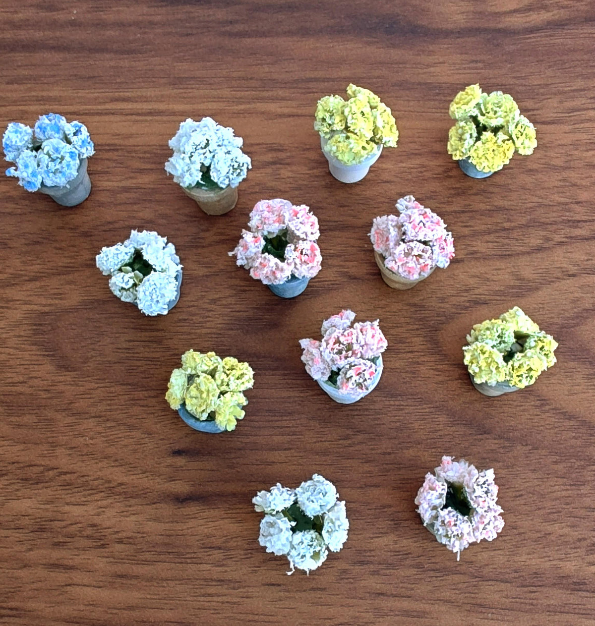 Miniature Pastel Carnations in Faux Small Cement Pot Modern Dollhouse Decor