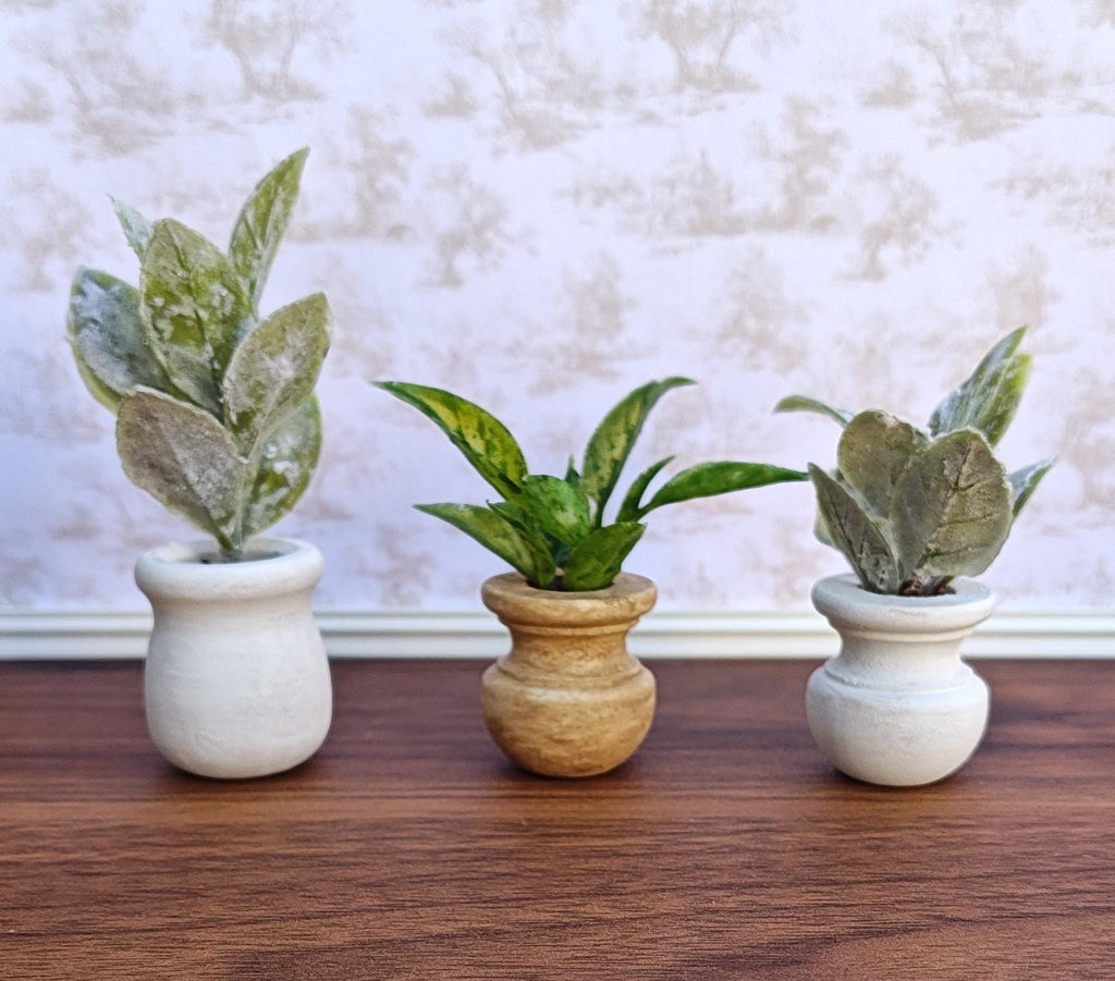 Miniature Plants Faux Cement Pot Modern Dollhouse Decor