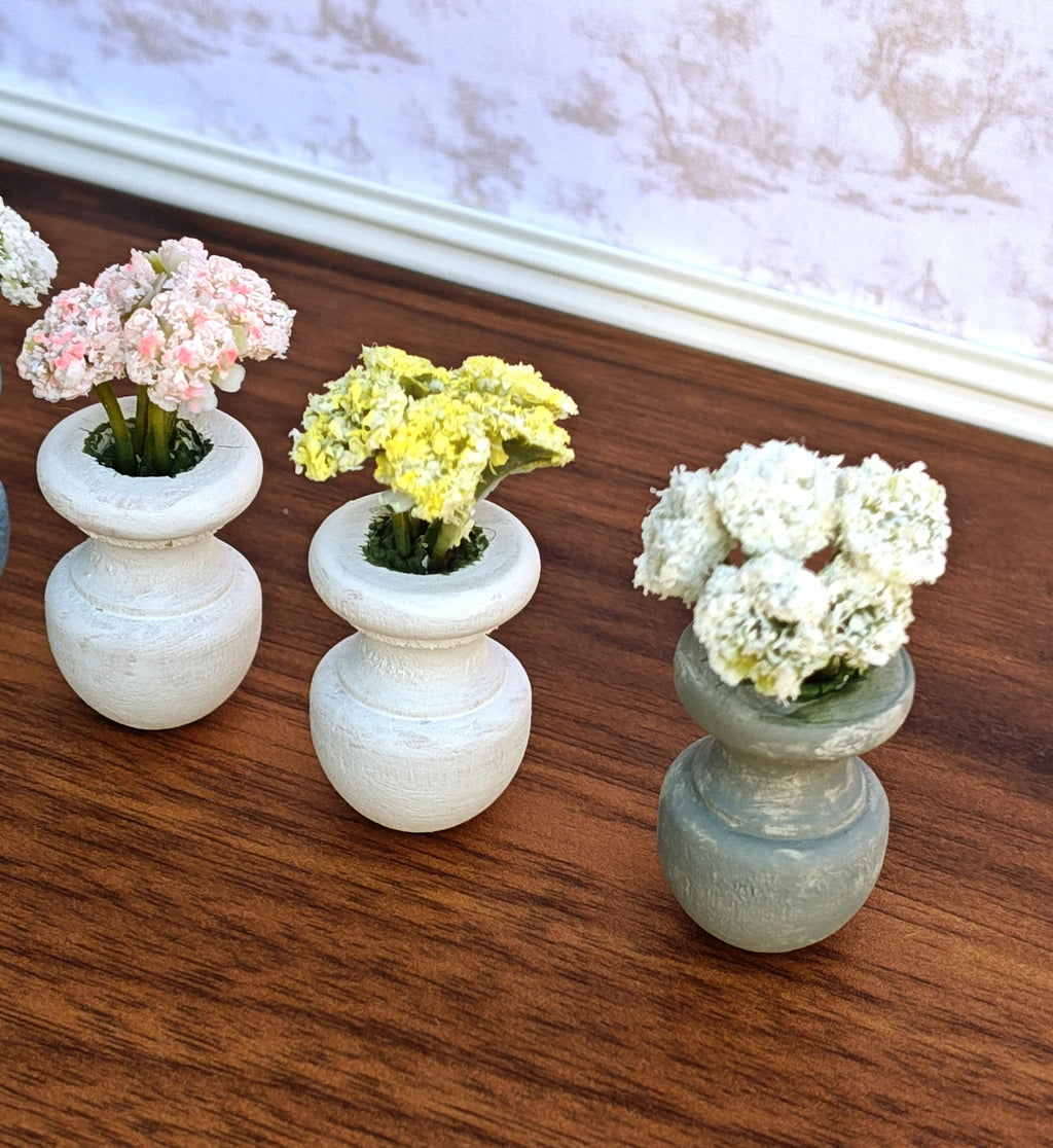 Miniature Pastel Carnations in Faux Large Cement Pot Modern Dollhouse Decor