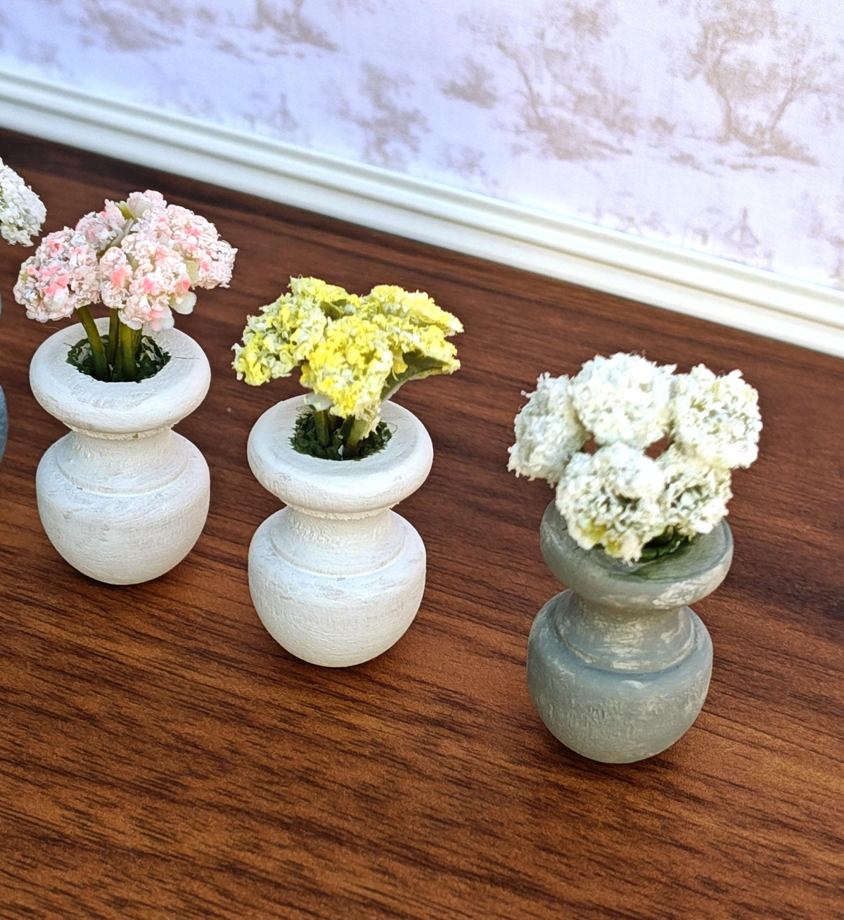 Miniature Pastel Carnations in Faux Large Cement Pot Modern Dollhouse Decor