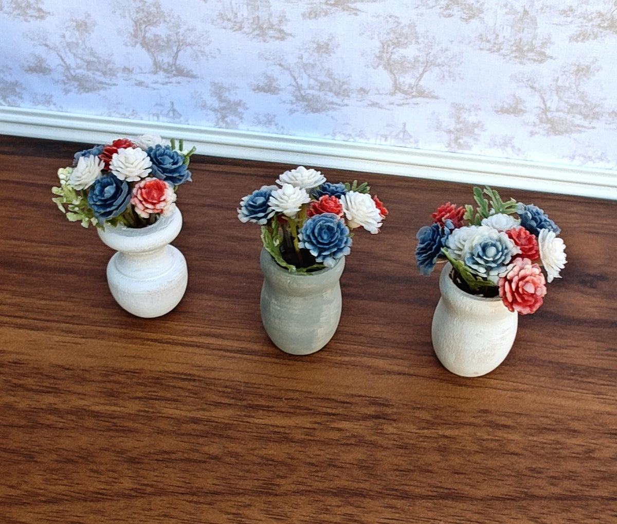 Miniature Red White & Blue Floral 4th July Dollhouse Decor