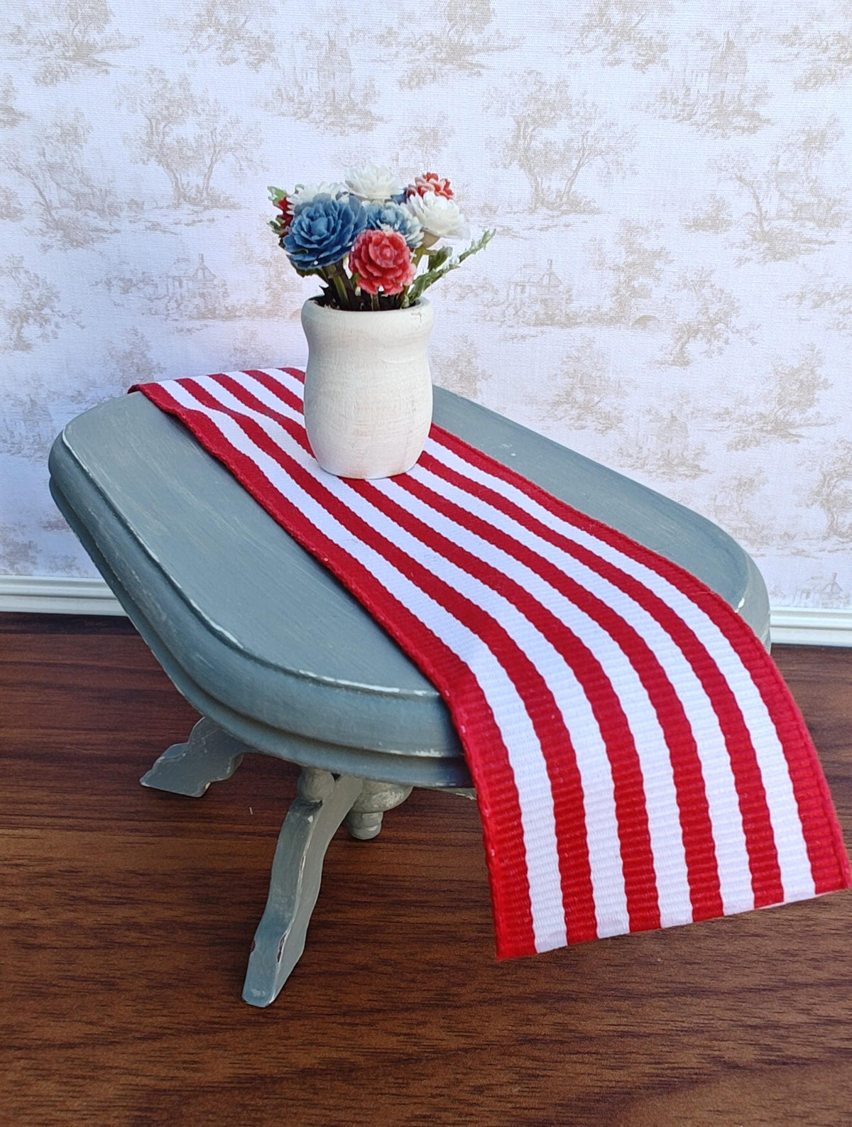 Miniature Red White & Blue Floral 4th July Dollhouse Decor