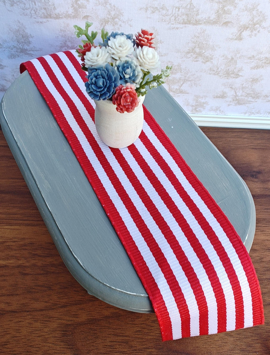 Miniature Red White & Blue Floral 4th July Dollhouse Decor