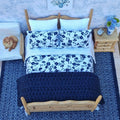 Miniature Dollhouse Navy & White Floral Bedding and Decorative Pillows Set