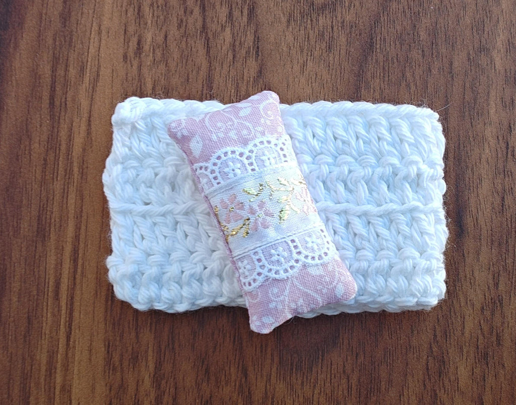 Dollhouse Miniature Beautiful Lumbar Pillow Dusty Rose with Coordinating Throw